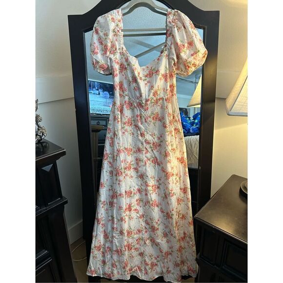 NEW Puff Sleeve Floral Split Maxi Dress Flowy A Line XL - Picture 3 of 7